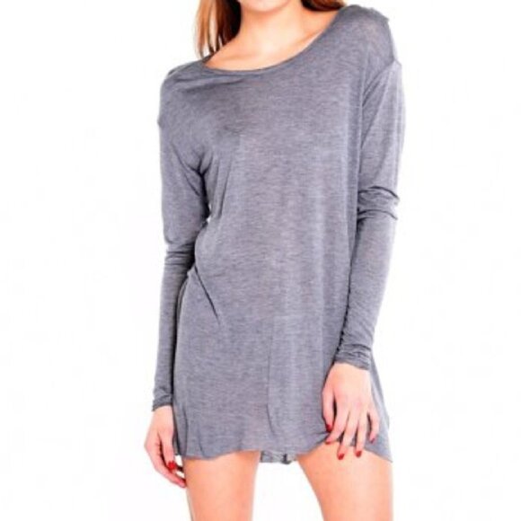 Revolve One Teaspoon T-shirt Dress Soho Wool Blend Long SleevesLight Gray Size S - Picture 2 of 12